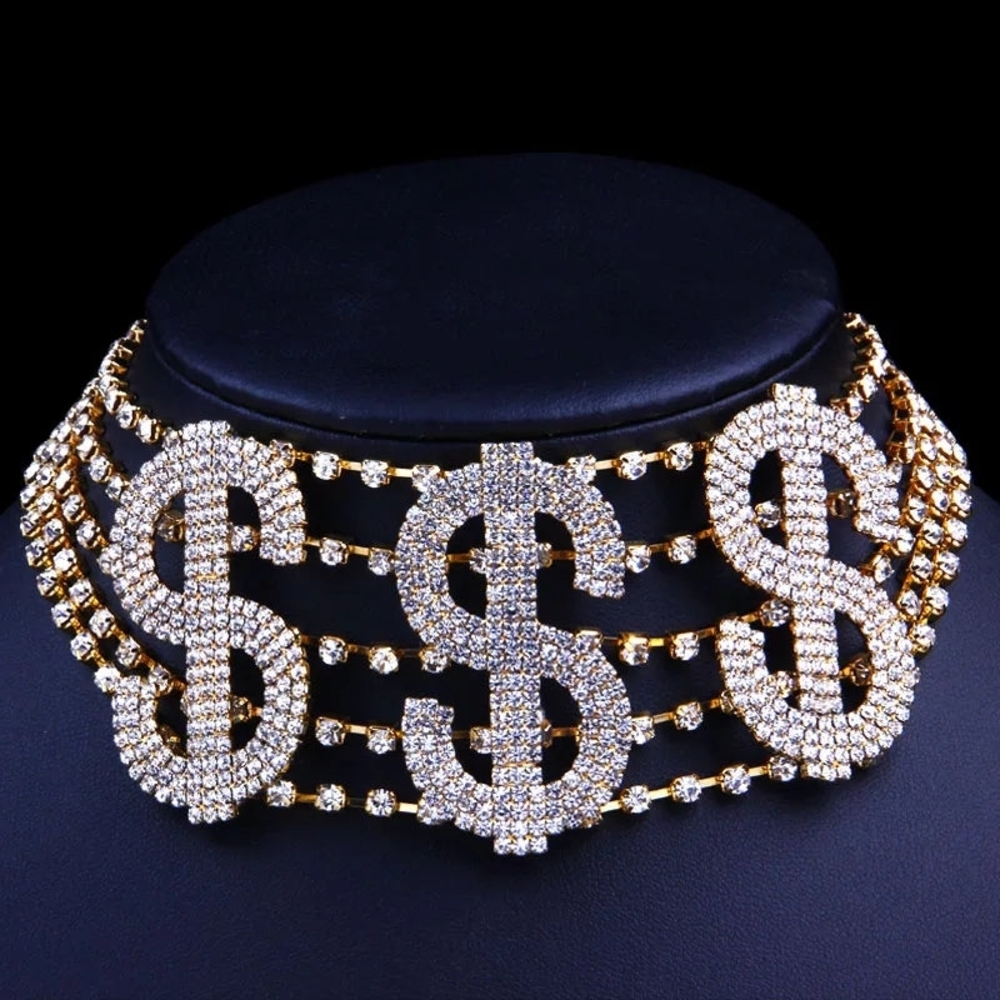Dollar Sign Rhinestone Necklace - Picture 3 of 5